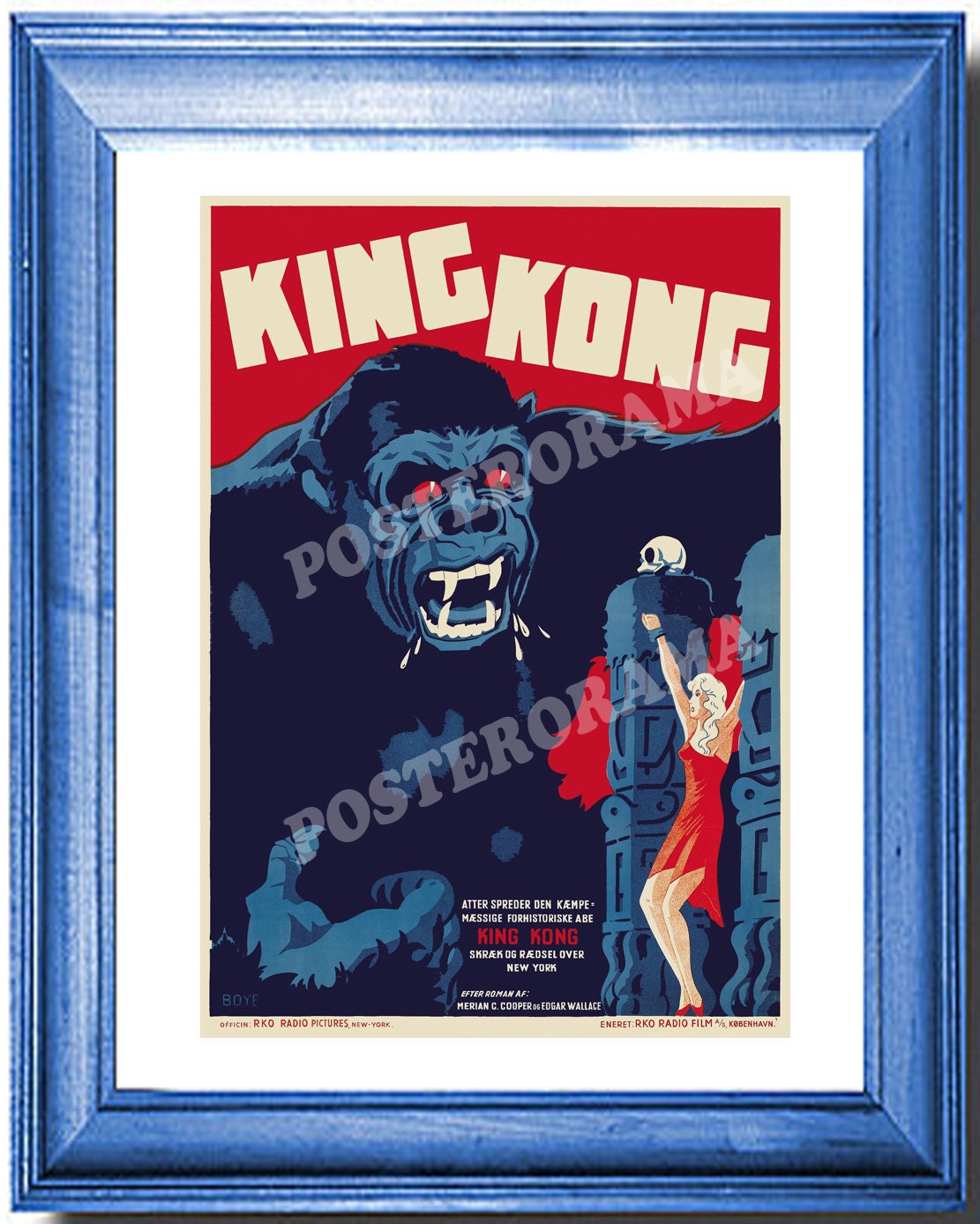 King Kong 1933 Danish POSTER 21 x 30 large monster Adventure film Movie print island-dwelling ape Eight Wonder of the World