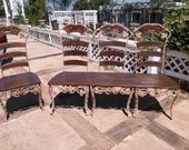 Beautiful Custom Made Ornate Rod Iron and Wood Bench With Matching Chair