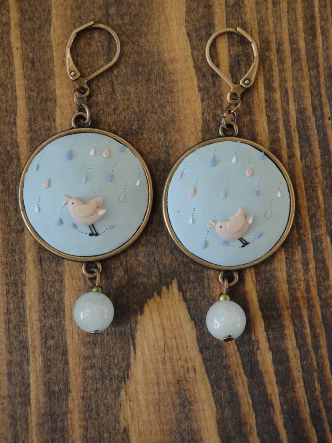Rainy day. Modern whimsical hand made polymer clay earrings.