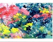 Red Poppy Colorful Abstract Painting Small Art 4 x 6 Original Greeting Card Artist K. Joann Russell