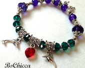 Woman amethyst zircon dolphin heart bracelet Eternal Love, spring summer fashionable, romantic symbol for her, red violet green, 20 sm, 7.9"