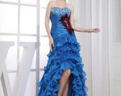 Free Shipping Custom Handmade Tiered Feather Crystal High Low Formal Long Prom/Evening/Party/Bridesmaid/Cocktail/Homecoming Dress Gown
