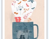 art print, illustration, original illustration, coffee art, colorful art, digital print, drawing, poster, coffee cup art, printmaking