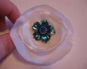 Hair Accessories, White Fabric Handsewn Stacked Hair Clip with blue flower for girls/women