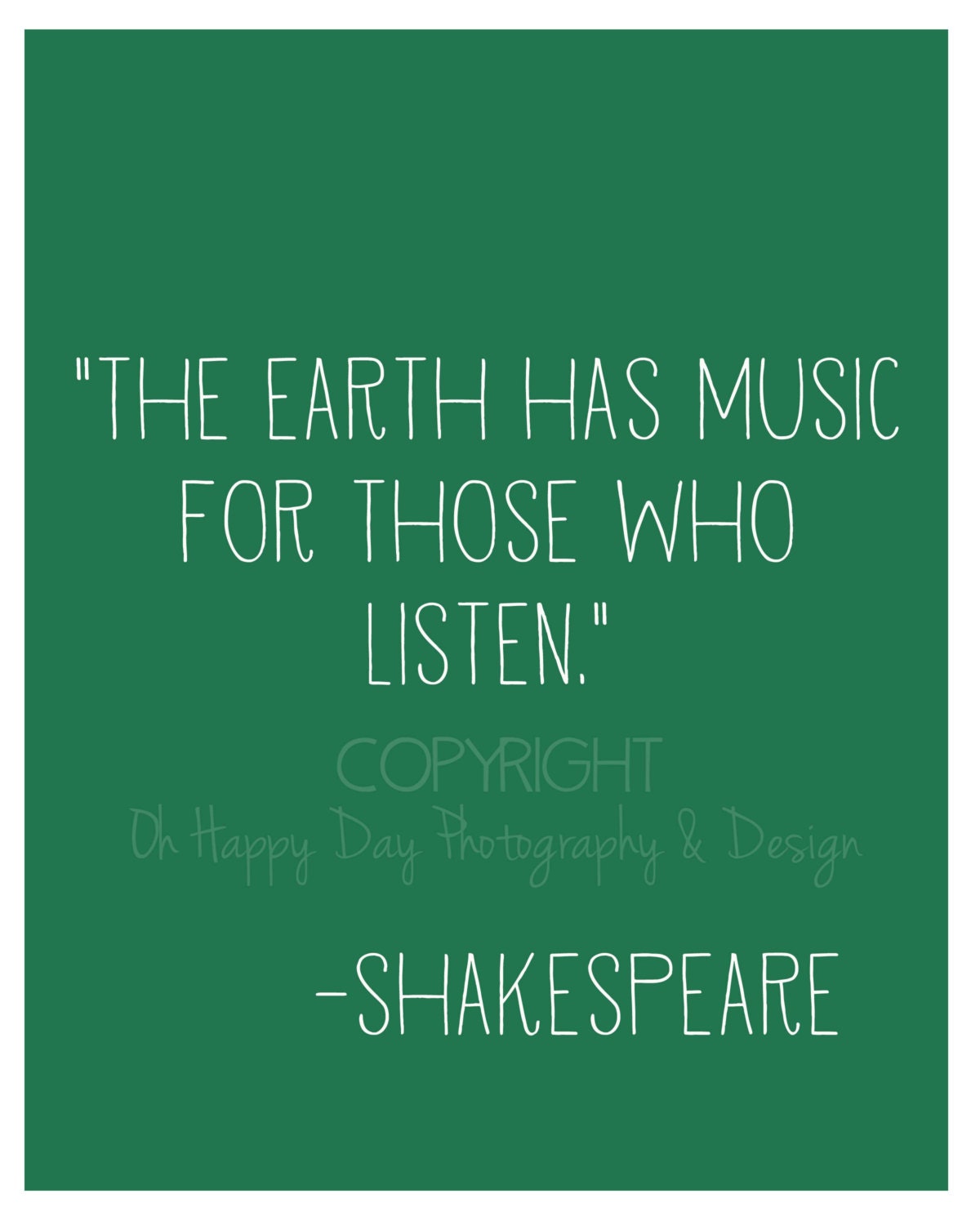 The Earth Has Music For Those Who Listen 8x10, William Shakespeare, Fine Art Print