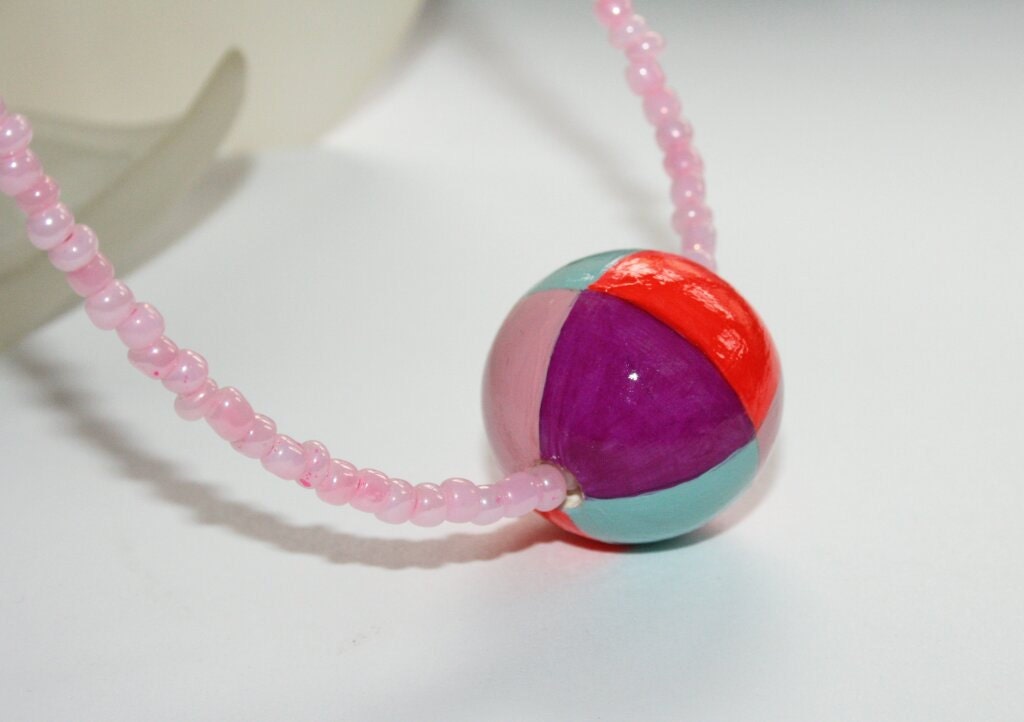 Neon, wood bead, colorful, natural pearl, neon red, pink, neon purple, blue, Seed beads, toggle, silver,chain