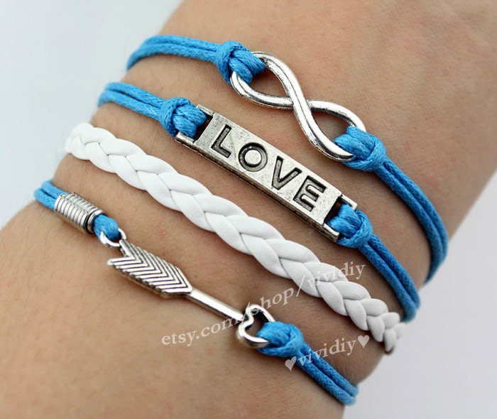 Infinity karma bracelet-Love bracelet-Arrow bracelet-Blue wax rope white woven rope jewelry bangle kids gift