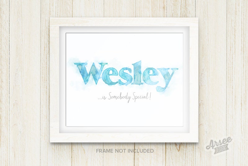 Baby Boy Nursery, Typography Print, Custom Hand Lettering, Personalized Name Art, Water color style