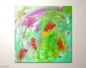 Unique modern art painting: "Interaction" - abstract artwork -contemporary wall decoration- design - home-decor,green,colorful,energetic
