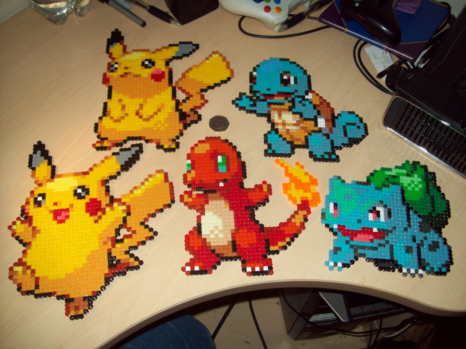 Pikachu, Charmander, Bulbasaur, Squirtle Pokemon Perler art sprites