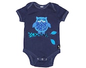 3-6M Onesie Short Sleeve Unisex Blue Owl Bodysuit with Gift Tag