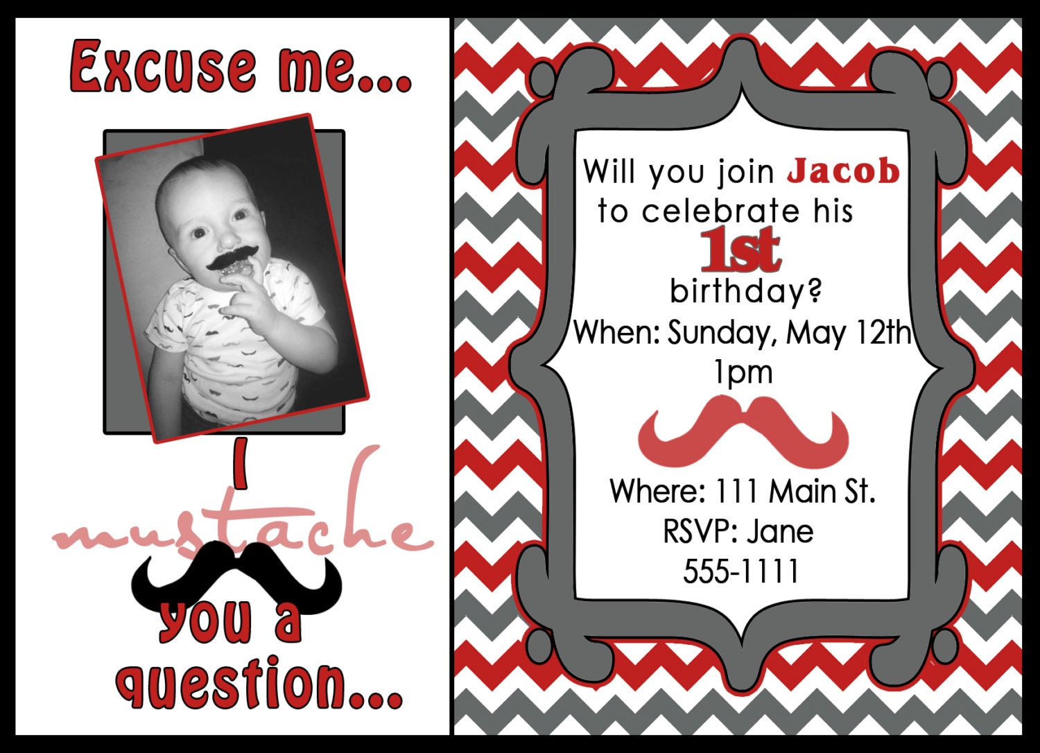 Mustache Birthday Invite
