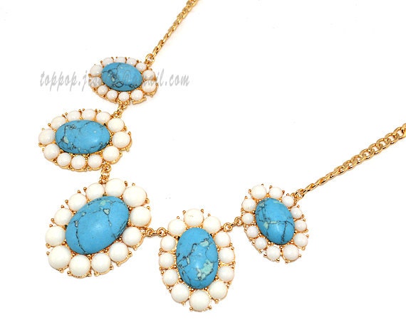 Beaded Stone Resin Necklace, Bubble Jewelry, Statement Turquoise Necklace, Bib Party Wedding Holiday Necklace (TP-N-0075)