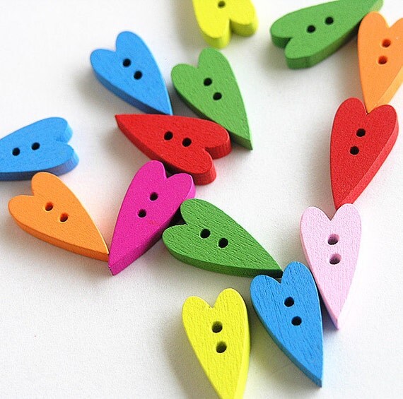 Items similar to 12 Heart Wooden Buttons Painted Buttons Kids Clothing