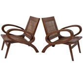 Pair of unique vintage 1960s retro chairs with stunning mid-century silhouette handmade in Burmese teak & rattan