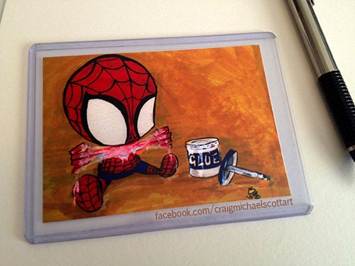 Baby Spider-Man - Sketch Card - 3.5 x 2.5 - Print - Marker