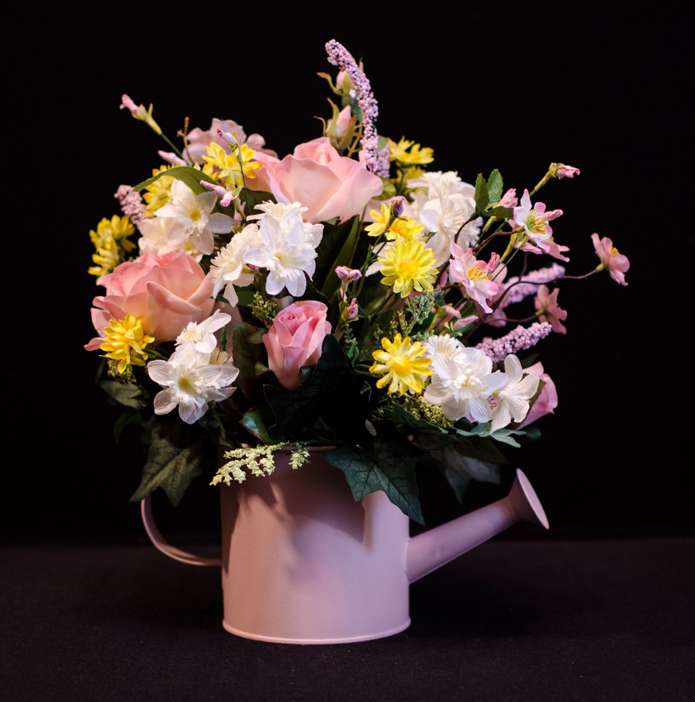 Items similar to Watering Can Pink Floral Silk Arrangement on Etsy