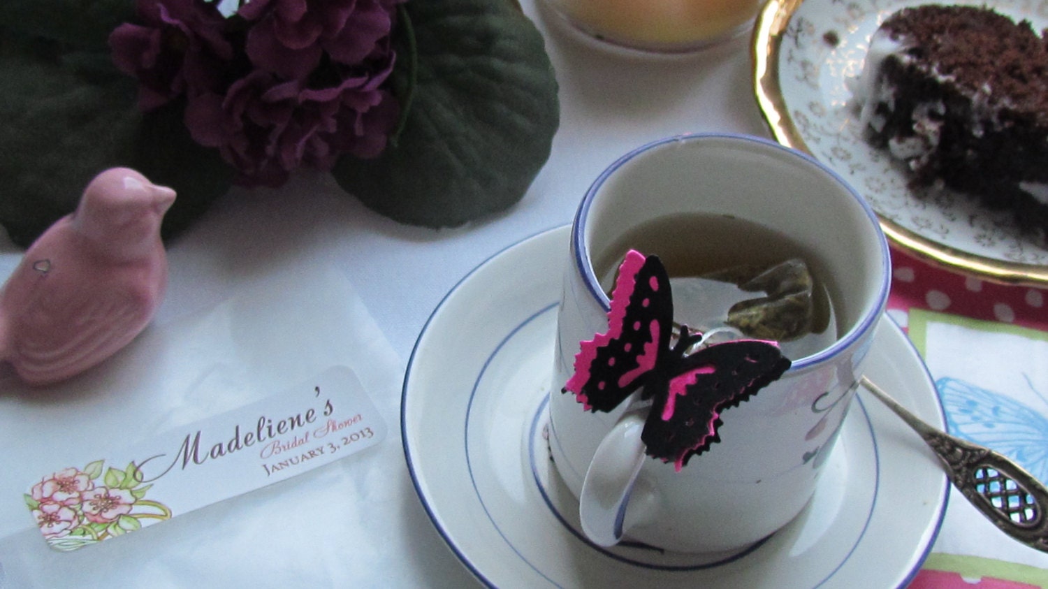 Butterfly Tea Bag Personalized Favor for Bridal Shower, Birthday, Wedding, Brunch, Tea Parties