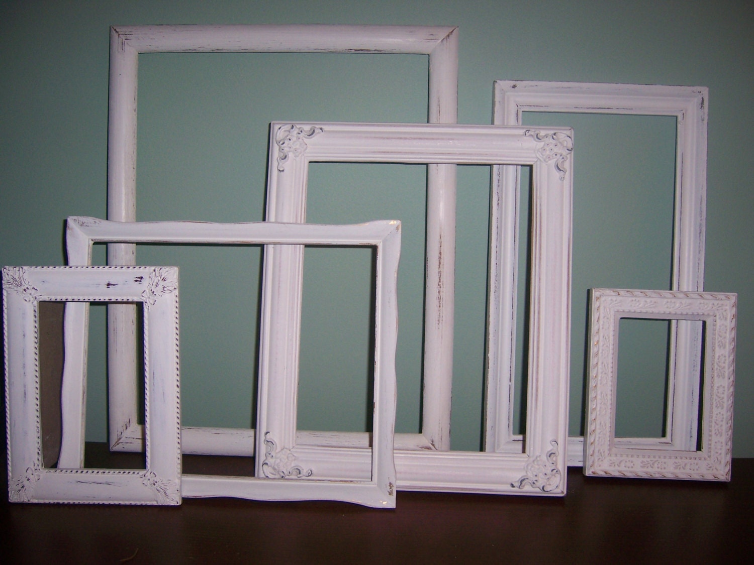 Shabby Chic Wedding Collection of 6 Frames Distressed French Country Cottage Rustic Gallery Wall Frame Set