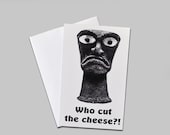 8 Miniature Note Cards-Paper Goods-Funny Blank Greeting Card-Black White Who Cut the Cheese Stationery Gift Enclosure