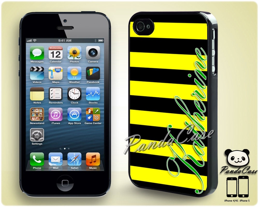Striped Black Yellow Personalized iPhone Case iPhone 4 Case, iPhone 4s Case, iPhone 5 Case, Plastic Case