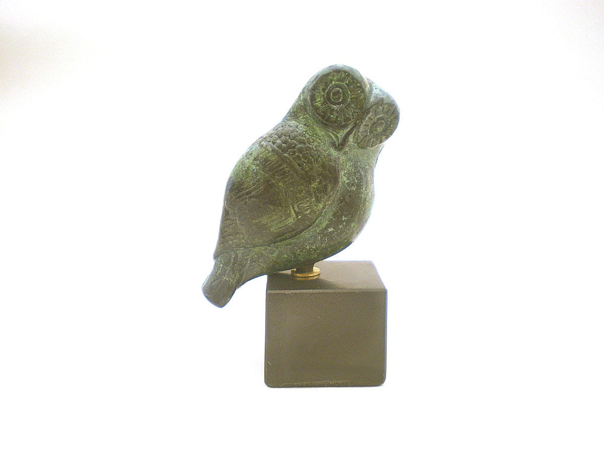 Athena Bronze Owl, Metal Sculpture on Marble