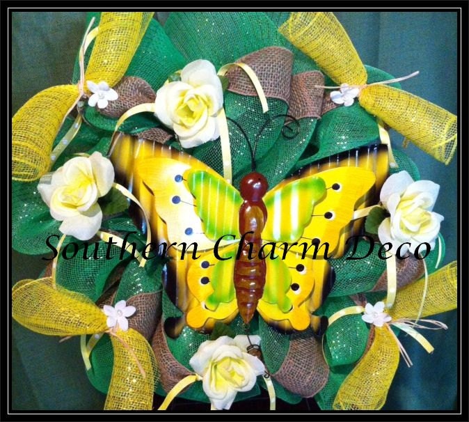 Butterfuly Beauty Deco Mesh Wreath, Door Welcome Wreath, Home Decor, Spring/Summer Wreath