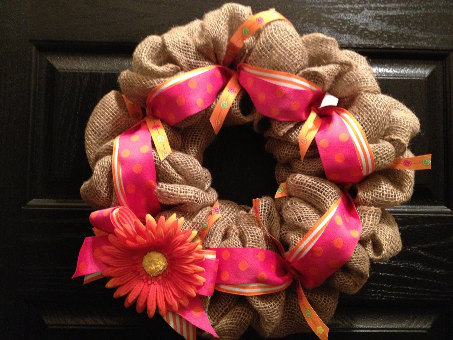 Burlap Ribbon Wreath with Flower