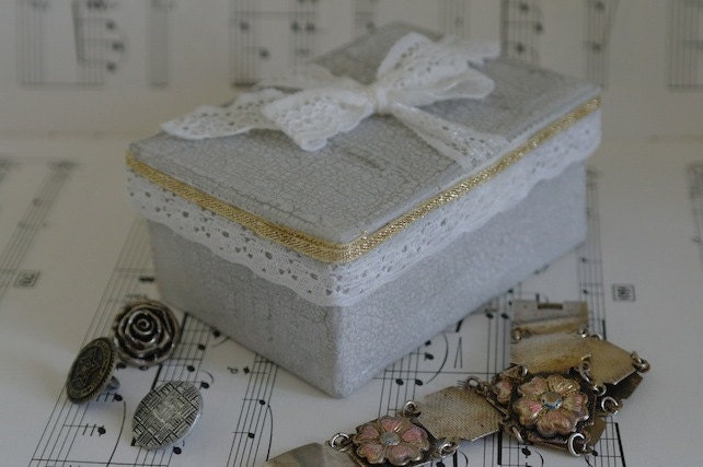 Handmade Oblong Jewellery Box with Lace Detail. Wedding Favour no4.