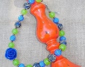 Handmade Womens Floral Blue & Green Necklace