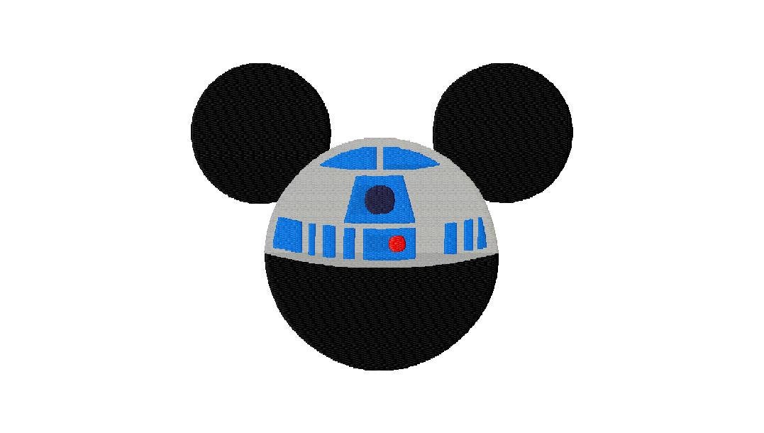 INSTANT DOWNLOAD Disney Meets Star Wars Mickey Mouse R2D2 Machine Embroidery Design Includes each in Both Applique and Filled Stitch