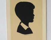 Original  Silhouette Cut Souvenir Collectible Artist Signed  Child"s Profile Portrait Vintage 1960s Paper Ephemera