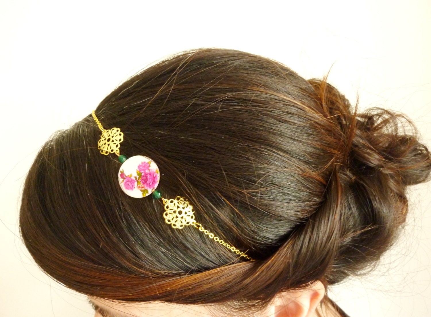 Floral Headband-Gold filigree headband-Beaded hair accessory-Pink and gold- Adjustable headband - HeadbandFactory