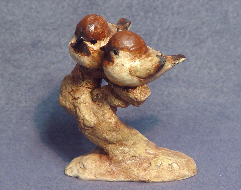 Bird series 7 - Handmade Ceramic Birds on a Tree in Stoneware with Glaze - Bird Figurine, Bird Sculpture, Nature, Tree, Environment