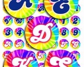 1 Inch Circle Rainbow Tied Dyed Fun Fat Letters Monograms and Numbers Digital Collage Sheet