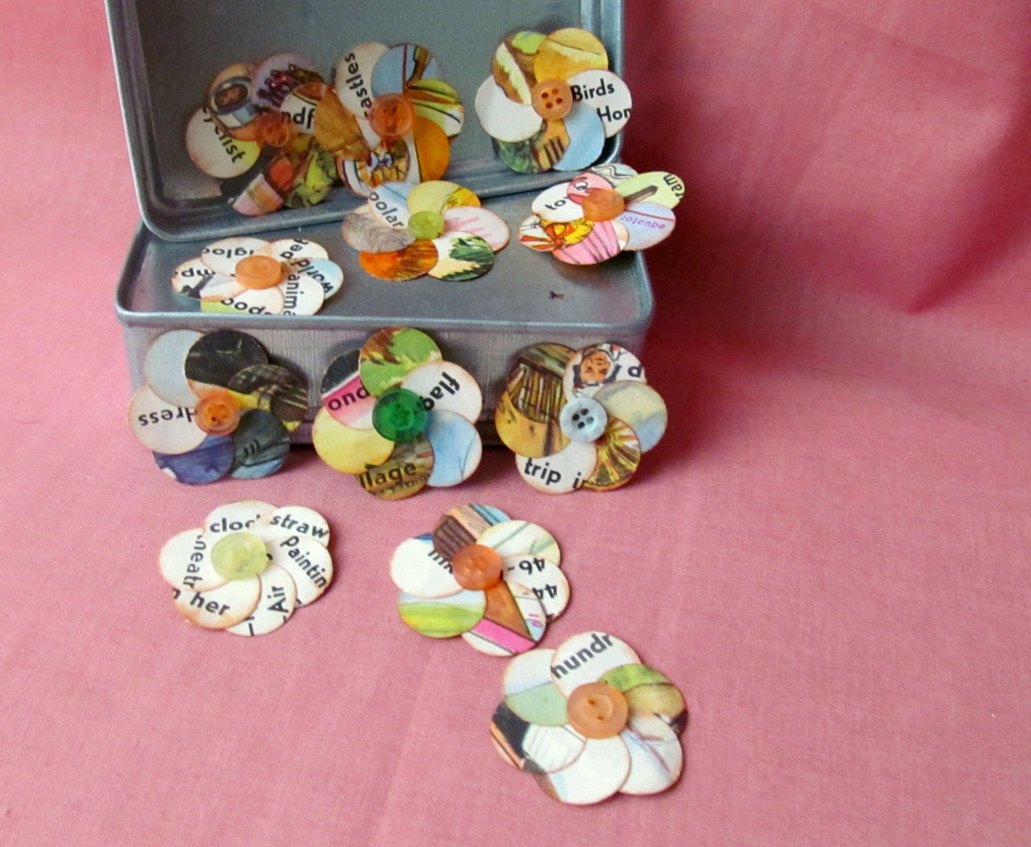 Fancy flowers: 12 handmade, upcycled, vintage, self-adhesive flowers