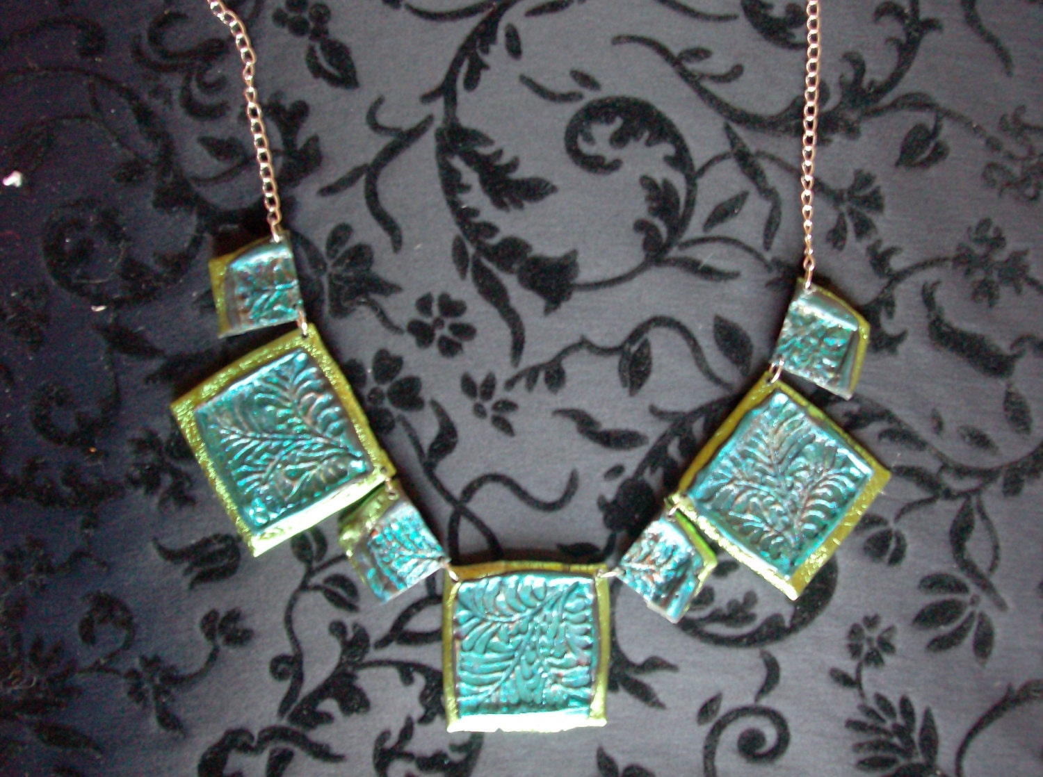 Multi Pendant Necklace, turqoise and green