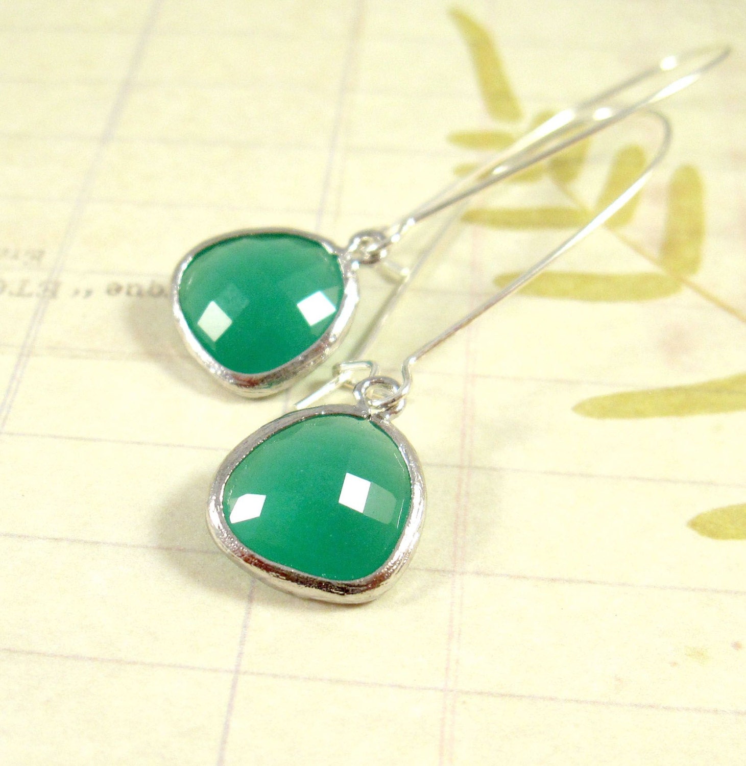 Silver Dangle Earrings : Emerald Green Opal, Gemstone Dangle Earrings