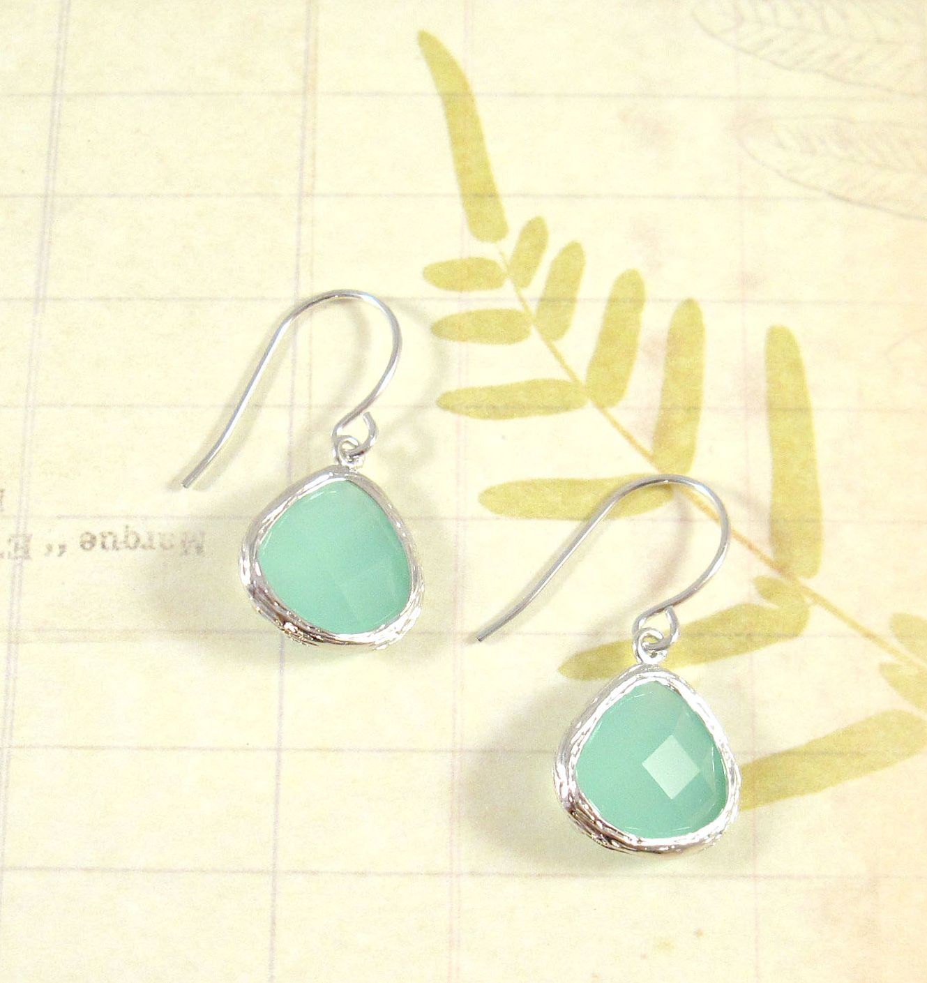 Seafoam Earrings : Silver, Aqua Petals, Gemstone Dangle Earrings