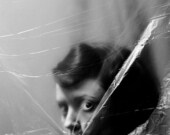 Trying to Breathe - FREE SHIPPING - Print Girl Suffocating Plastic Black White Gray Vintage Surreal Creepy Face Eye Portrait