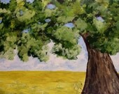 Grounded, Huge Landscape Painting, Trees, Yellow Field, Blue Sky, Impressionism, Home Decor, Fine Art. Country,