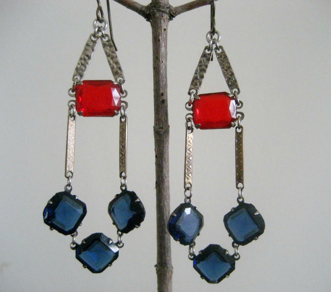 primary color story Art Deco assemblage earrings