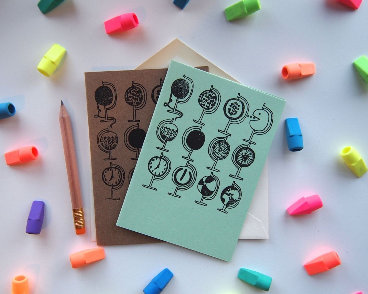 Card: Globes (mint green and kraft brown)