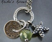 Fine Silver Starfish And Prehnite Gemstone Pendant Necklace