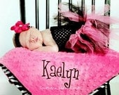 Personalized Baby Zebra Blanket , Baby Girl Blanket , Minky Dot and Zebra