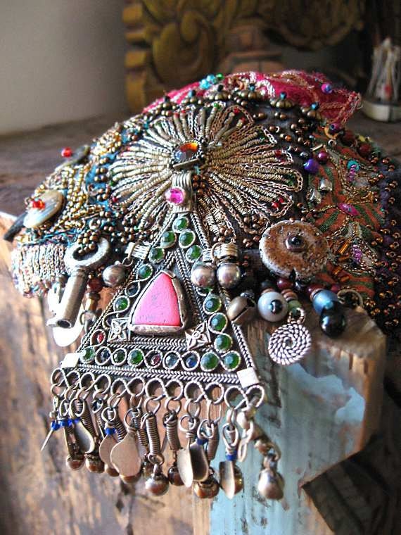 Enrich Gypsy Jangle Bracelet, Beaded, Baroque, Vintage, Tribal, Key, Silk, Velvet, Antique, Bohemian