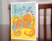 I'm Sorry greeting card, octopus art, hug it out, funny friendship card, thinking of you card, opposites attract, blank card