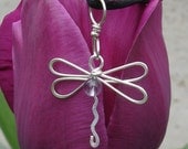 Dragonfly Pendant With Amethyst Stone Bead Sterling Silver Wire - Dragonfly Necklace - Girls Jewelry