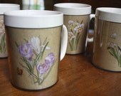 Set of 4 Thermal Floral Design Serving Mugs Cups
