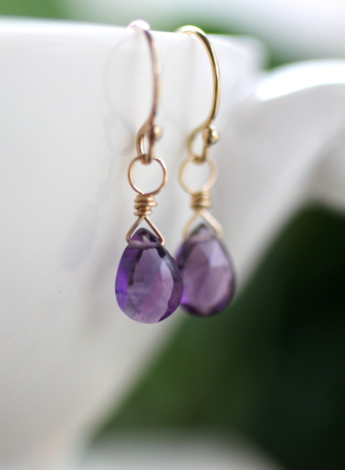 Purple Amethyst Earrings, February Birthstone, February Birthday, 14k gold fill, Dark Purple, Semi Precious Stones, Royal Purple